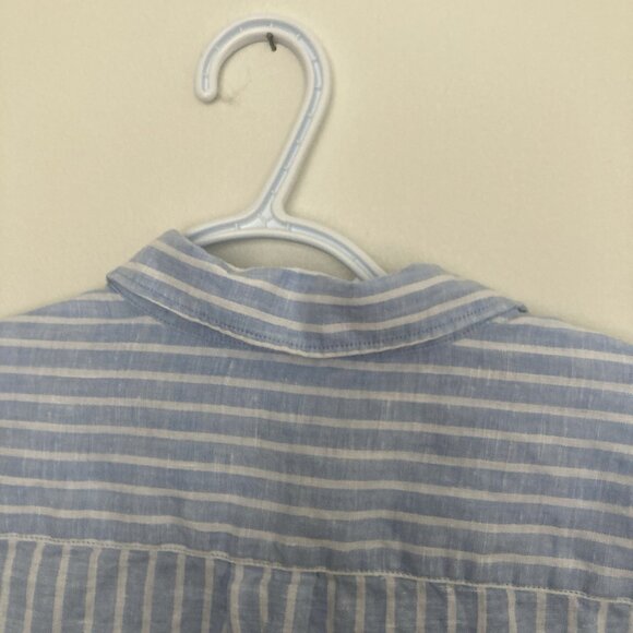 Uniqlo Women’s Linen Shirt Button Up Blue Striped Size L - Picture 5 of 5